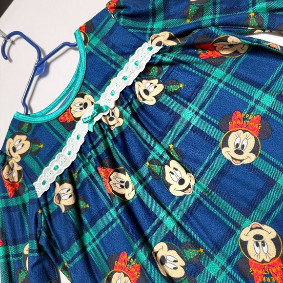Disney Minnie Mouse Girls Flame Resistant Nightgown Size 6 Blue/Green Plaid - Picture 2 of 6